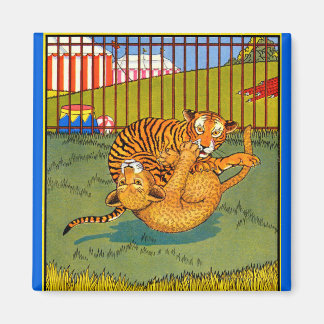 tiger and leopard wrestling magnet