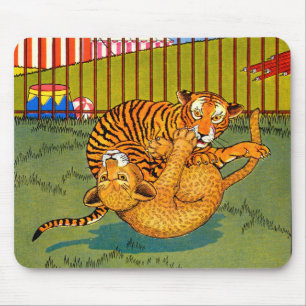 tiger and leopard wrestling mouse pad
