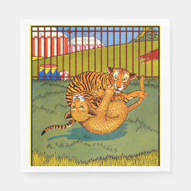 tiger and leopard wrestling napkins (Front)