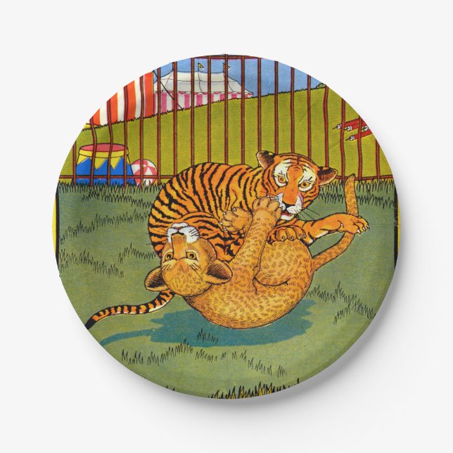 tiger and leopard wrestling paper plates (Front)
