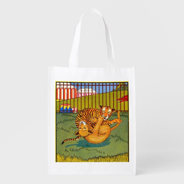 tiger and leopard wrestling reusable grocery bag (Front)