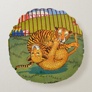 tiger and leopard wrestling round pillow