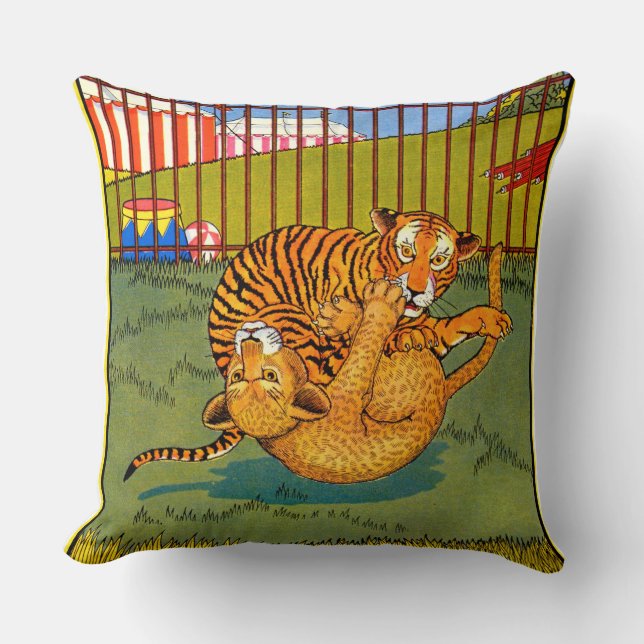 tiger and leopard wrestling throw pillow (Front)