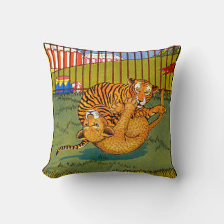 tiger and leopard wrestling throw pillow