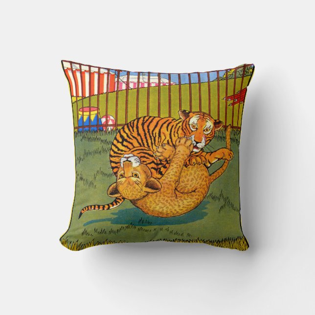 tiger and leopard wrestling throw pillow (Front)