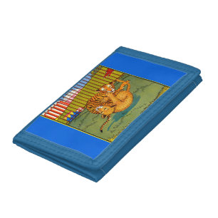tiger and leopard wrestling trifold wallet