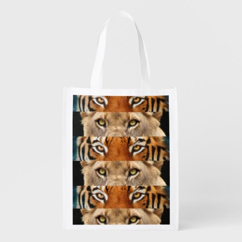 Tiger and Lion eyes Photo Reusable Grocery Bag