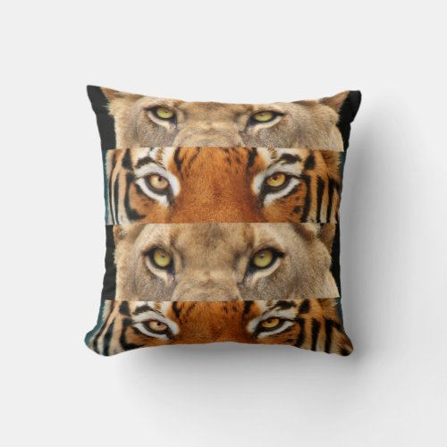Tiger and Lion eyes Photo Throw Pillow