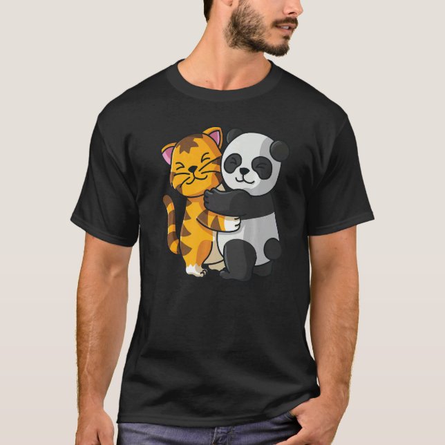 Tiger And Panda Cute Zoo Animals Hugging   T-Shirt (Front)