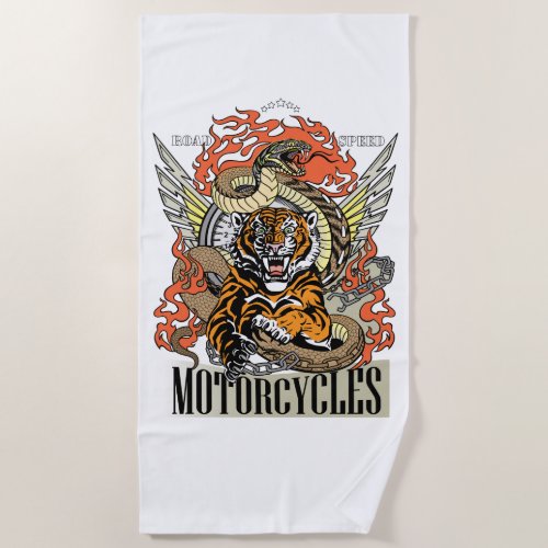 Tiger and snake Speedway Motorcycle Biker club Be Beach Towel