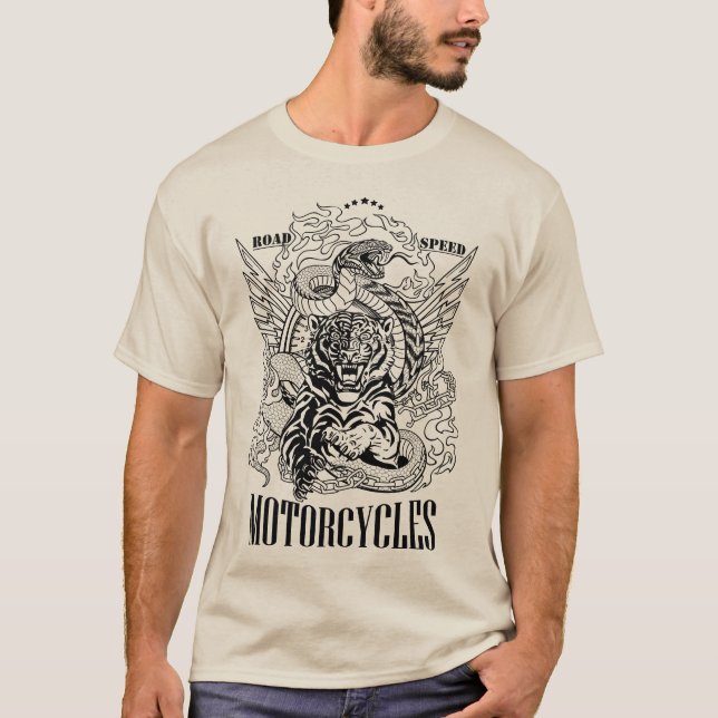 Tiger and snake. Speedway Motorcycle Biker club T-Shirt (Front)