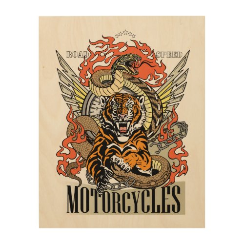 Tiger and snake Speedway Motorcycle Biker club Wood Wall Art