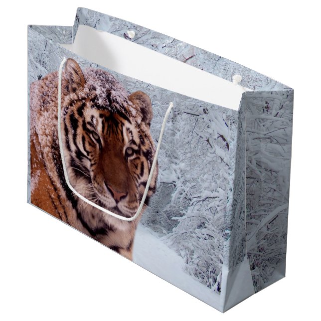 Tiger and Snow Large Gift Bag (Front Angled)