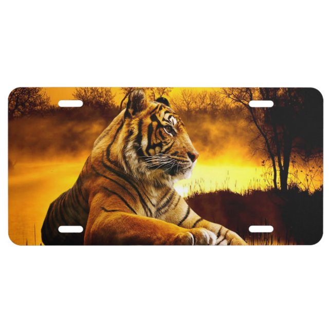 Tiger and Sunset License Plate (Front)
