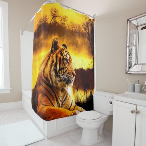 Tiger and Sunset Shower Curtain