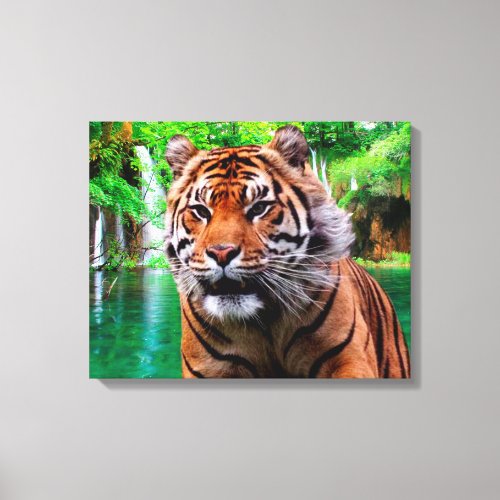 Tiger and Waterfall Canvas Print