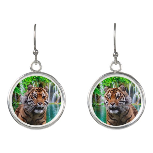 Tiger and Waterfall Earrings (Front)