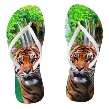 Tiger And Waterfall Flip Flops by ErikaKai at Zazzle