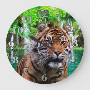 Tiger and Waterfall Large Clock
