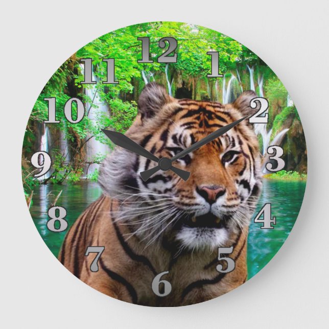 Tiger and Waterfall Large Clock (Front)