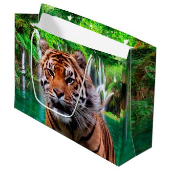 Tiger And Waterfall Large Gift Bag by ErikaKai at Zazzle