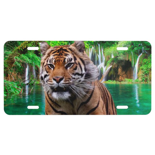 Tiger and Waterfall License Plate (Front)
