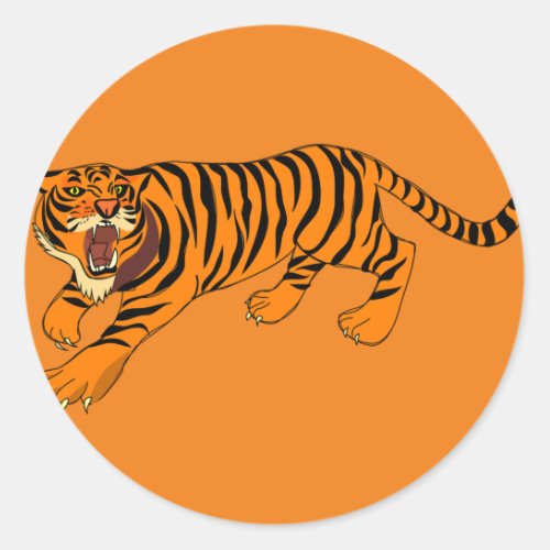 tiger_angry_defense_stripes_loud classic round sticker
