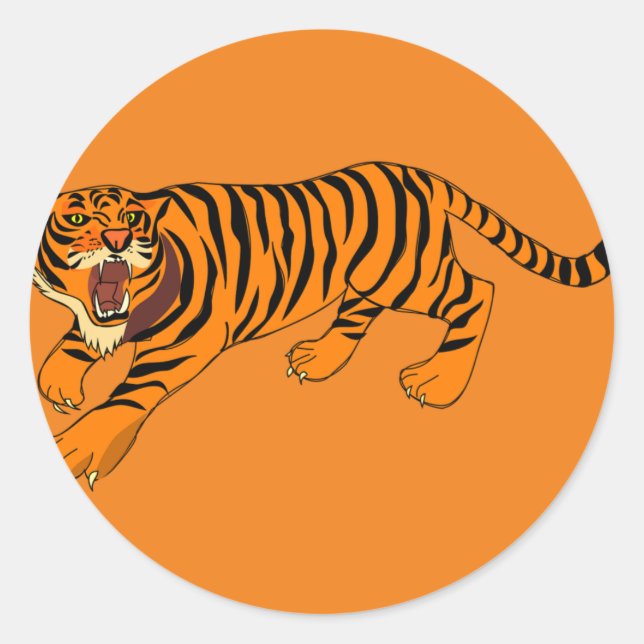 tiger-angry-defense-stripes-loud classic round sticker (Front)