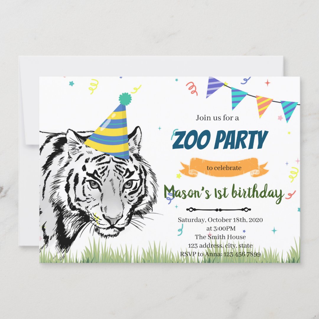 Tiger animal birthday invitation | Zazzle