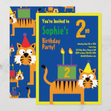 Tiger Animal Kid's Birthday Party Invitations