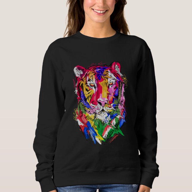 Tiger animal motif, colourful animal print art sweatshirt (Front)
