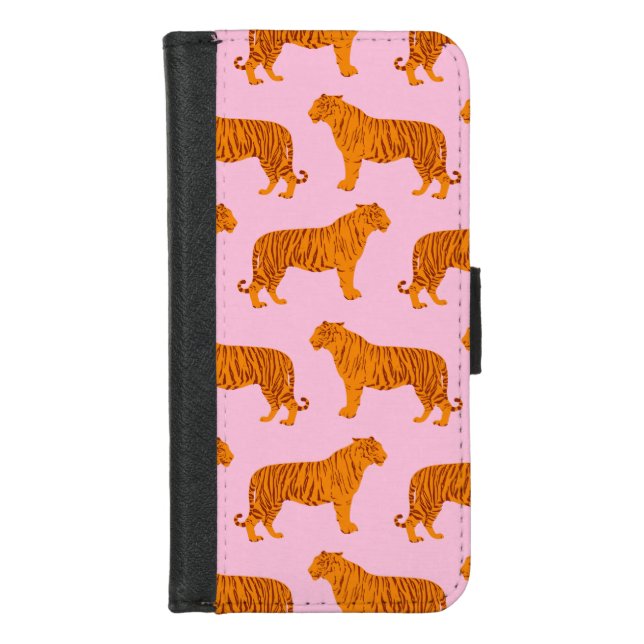Tiger Animal Pink Modern iPhone Wallet Case (Front)