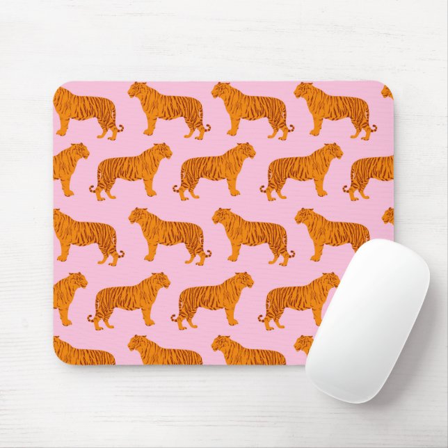 Tiger Animal Pink Modern Mouse Pad (With Mouse)