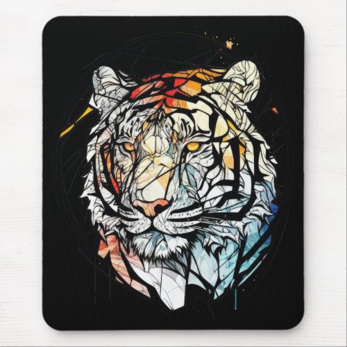 Tiger Animal Portrait Stained Glass Wildlife Free Mouse Pad