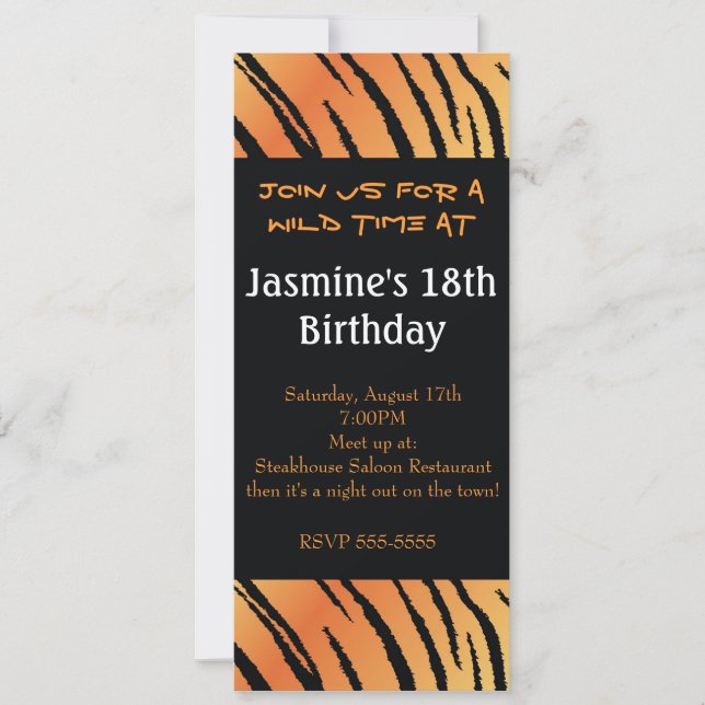 Tiger Animal Print Birthday Party Event Invitation (Front)