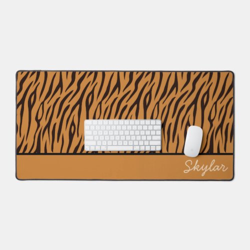 Tiger Animal Print Custom Cursive Name Desk Mat