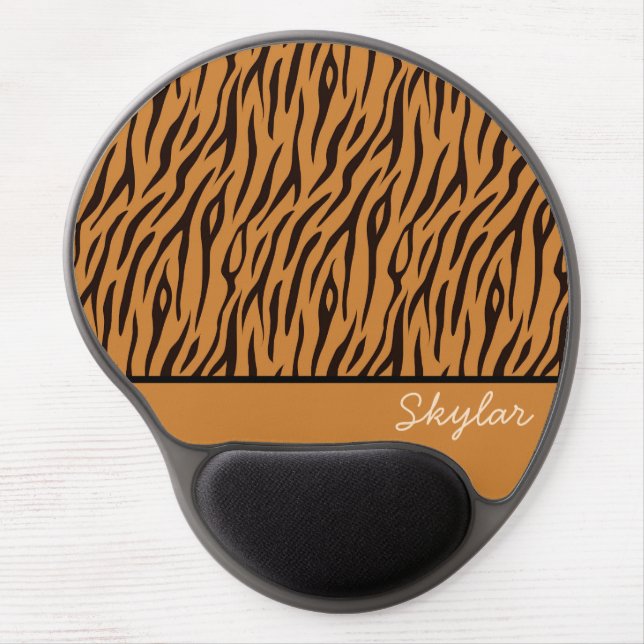 Tiger Animal Print Custom Cursive Name Gel Mouse Pad (Front)