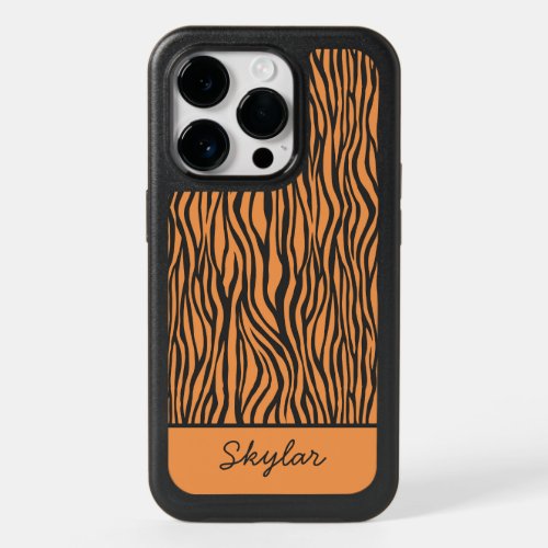 Tiger Animal Print Custom Cursive Name OtterBox iPhone 14 Pro Case