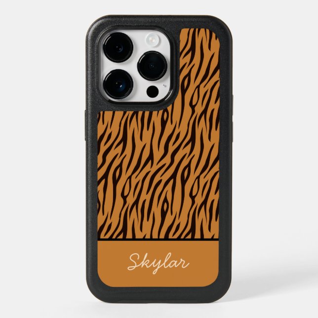 Tiger Animal Print Custom Cursive Name Otterbox iPhone Case (Back)