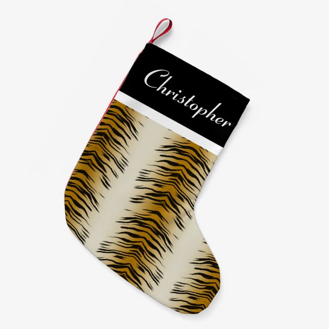 Tiger Animal Print Personalized Christmas Stocking (Front (Hanging))