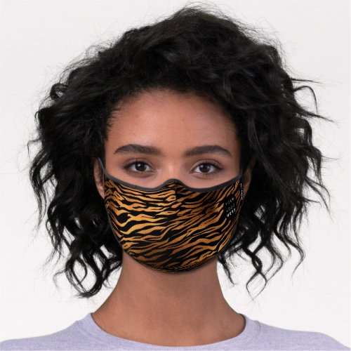 Tiger Animal Skin Copper Black Logo Name Premium Face Mask
