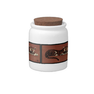 Tiger - Antiquarian, Colorful Book Illustration Candy Jar