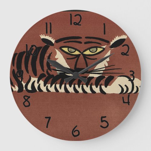 Tiger _ Antiquarian Colorful Book Illustration Large Clock