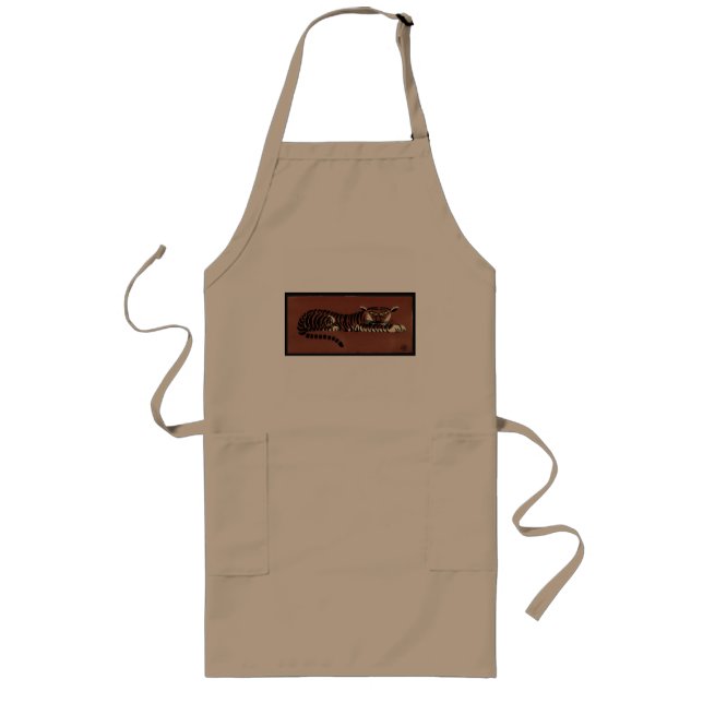 Tiger - Antiquarian, Colorful Book Illustration Long Apron (Front)