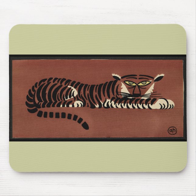 Tiger - Antiquarian, Colorful Book Illustration Mouse Pad (Front)