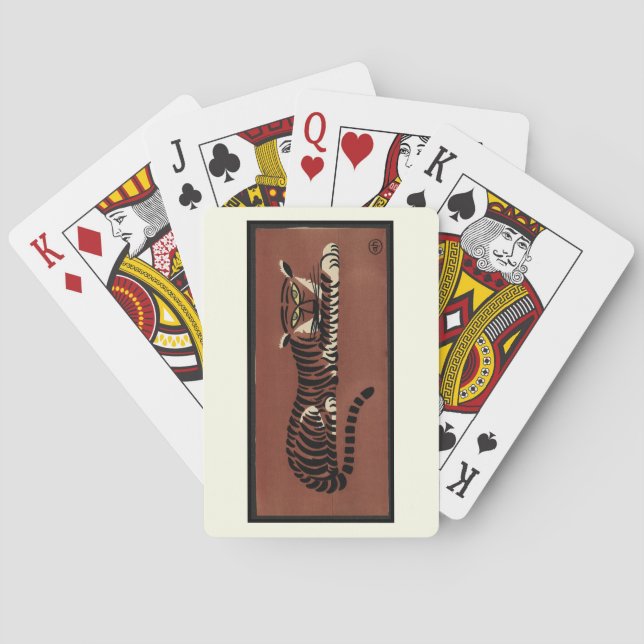 Tiger - Antiquarian, Colorful Book Illustration Poker Cards (Back)