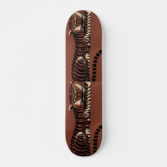 Tiger - Antiquarian, Colorful Book Illustration Skateboard (Front)