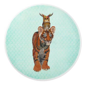 Tiger & Antler Owl Ceramic Knob by Greyszoo at Zazzle