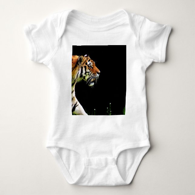 Tiger Approaching - Wild Animal Artwork Baby Bodysuit (Front)