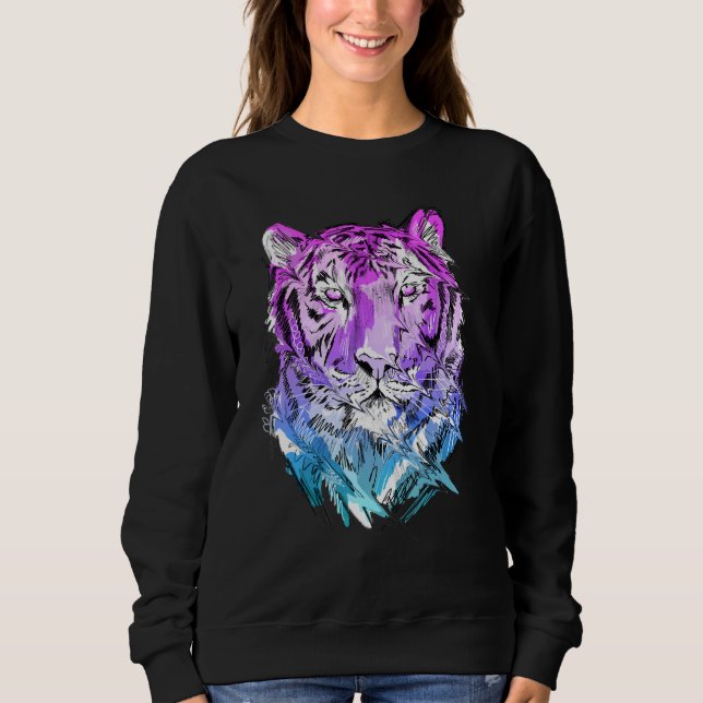 Tiger art animal lovers colourful animal sweatshirt (Front)